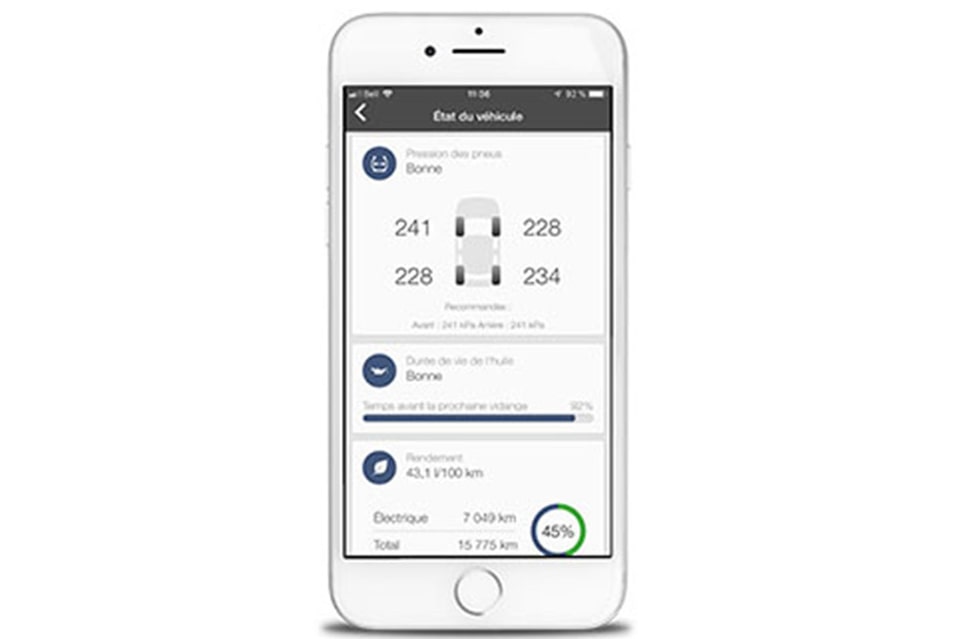 L'application Services Connectés montre l'état du véhicule.